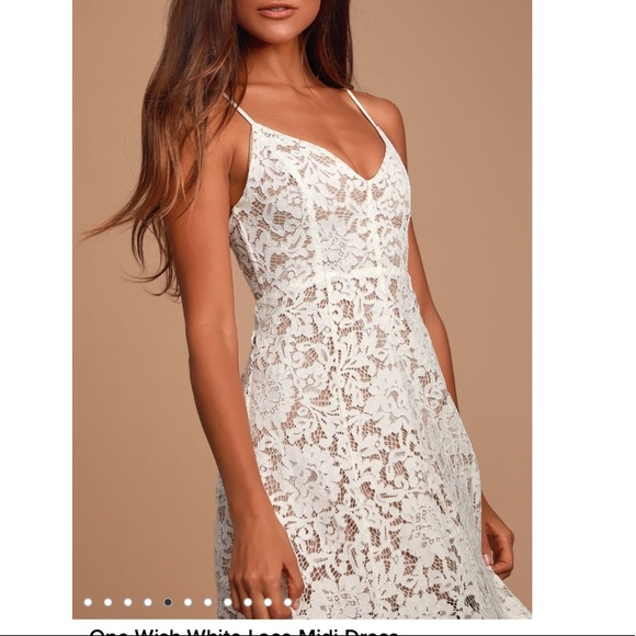 Lulu’s Lace Eyelet Wedding Rehearsal Dress Size Medium White & Nude Midi - Picture 3 of 5